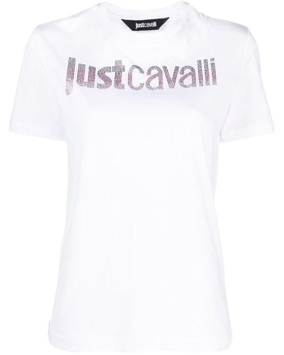 Just Cavalli T-shirt Versierd Met Stras - Wit