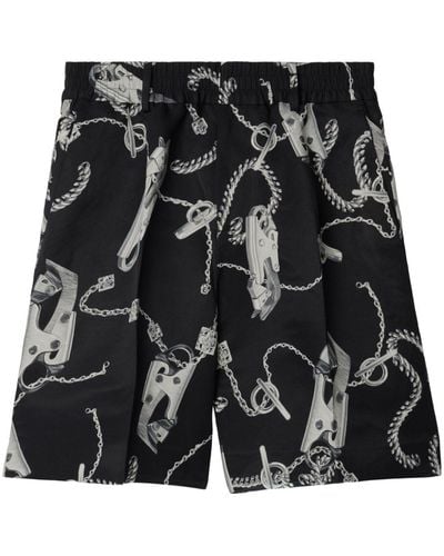 Burberry Pantalones cortos rectos con cadena estampada - Negro