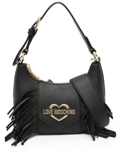 Love Moschino Sac à main frangé à logo lettre - Noir