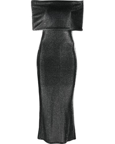 ROTATE BIRGER CHRISTENSEN Metallic-jersey Off-shoulder Midi Dress - Black