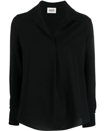 Claudie Pierlot Spread-collar Long-sleeve Blouse - Black