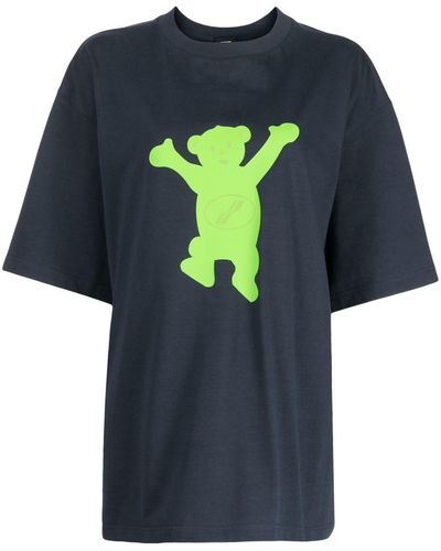 we11done Oversized-T-Shirt mit Print - Blau