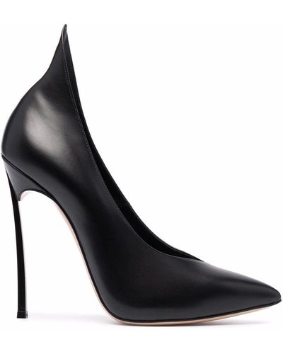 Casadei Blade V-shaped Leather Court Shoes - Black