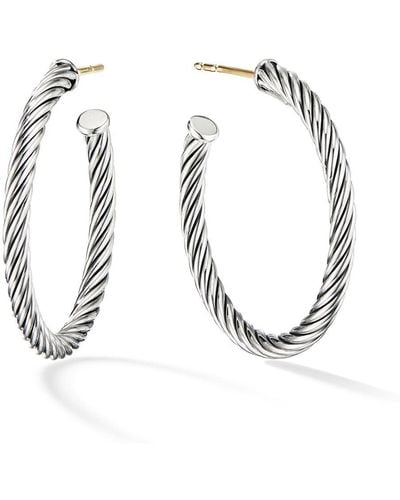 David Yurman Sterling Silver Cable Hoop Earrings - Metallic