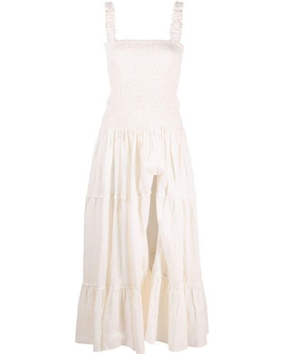 BOTEH Shirred Sleeveless Maxi Dress - White
