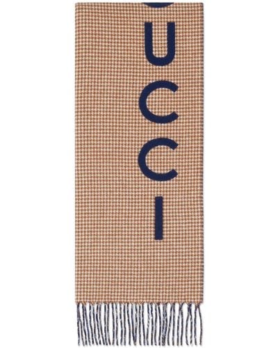 Gucci Logo-appliqué Houndstooth Scarf - Natural