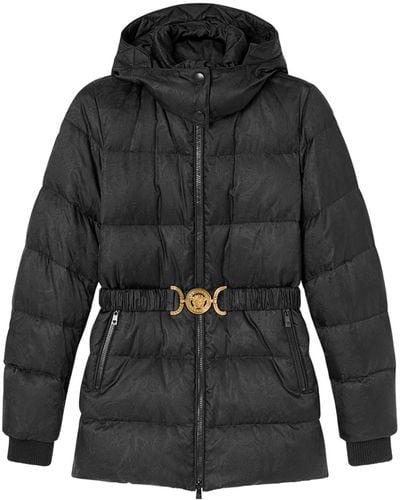 Versace Barocco-print Belted Puffer Jacket - Black