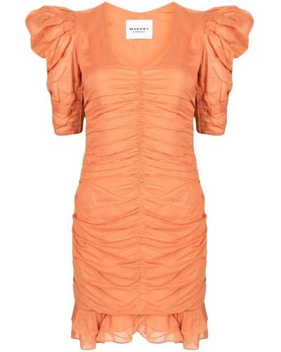 Isabel Marant Gathered Cotton Mini Dress - Orange