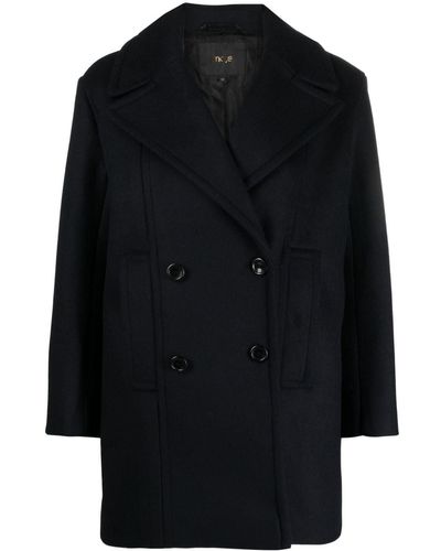 Maje Double-breasted Wool-blend Peacoat - Black