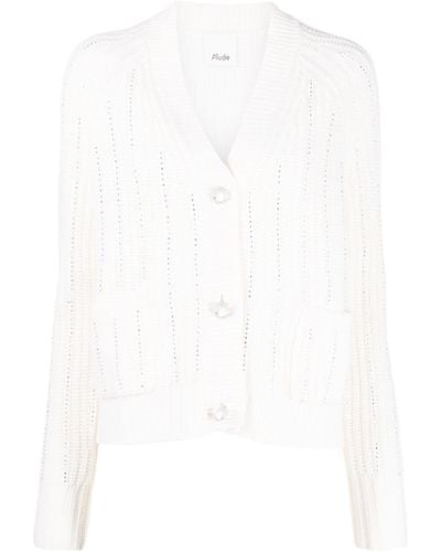 Allude Rhinestone-embellished Wool-blend Cardigan - White