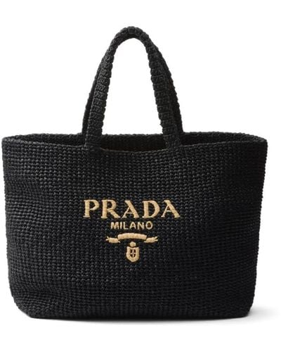 Prada Logo-embroidered Tote Bag - Black