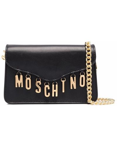 Moschino Logo-plaque Leather Satchel Bag - Black