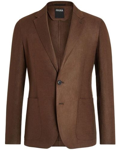 Zegna Pure Linen Single-breasted Jacket - Brown