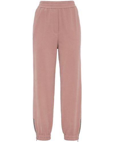 Brunello Cucinelli Monili-detail Cotton Track Trousers - Pink