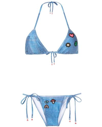 Amir Slama Embroidered-patch Bikini Set - Blue