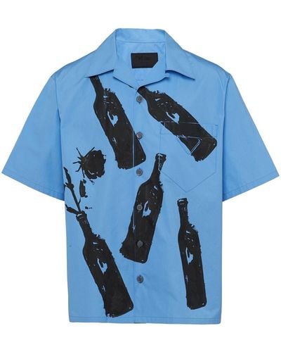 Prada Camicia a maniche corte con stampa - Blu