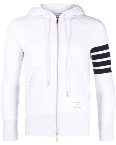 Thom Browne Logo-patch Stripe-detail Hoodie - White