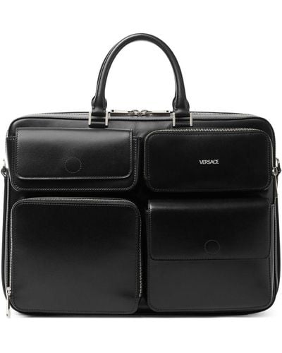 Versace Multi-pockets Leather Briefcase - Black