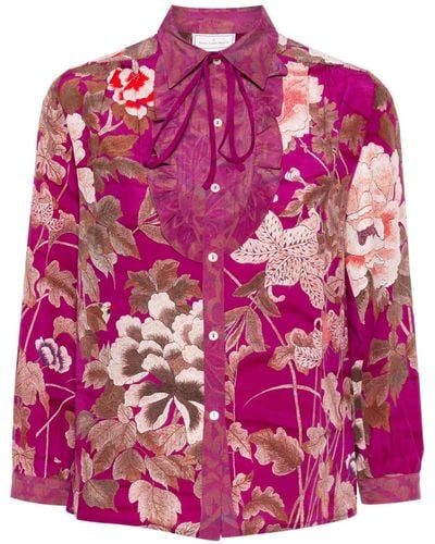 Pierre Louis Mascia Bib-collar Floral Shirt - Pink
