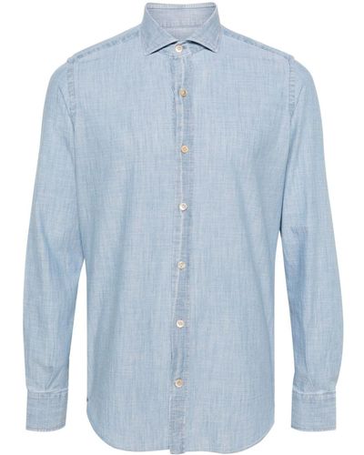 Eleventy Chemise en chambray à boutonnière - Bleu