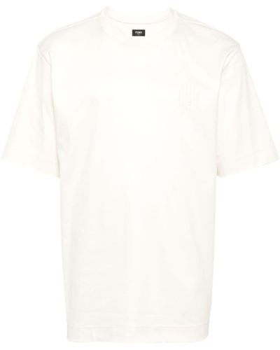 Fendi T-Shirt mit Logo-Stickerei - Weiß