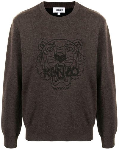 KENZO Tiger-print Crew Neck Sweatshirt - Brown