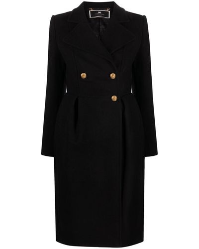 Elisabetta Franchi Amphora-cut Double-breasted Coat - Black