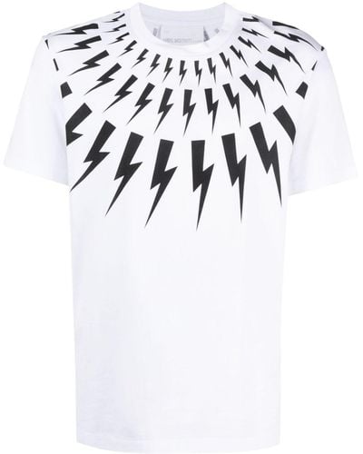 Neil Barrett T-shirt en maille Fair Isle à imprimé Thunderbolt - Blanc