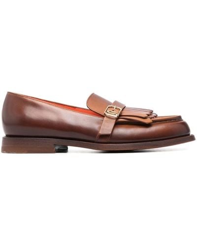 Santoni Fringe-detail Leather Loafers - Brown
