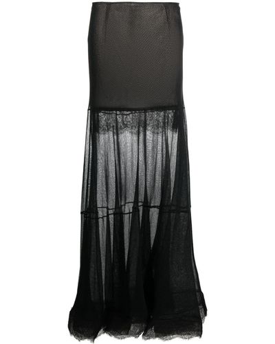 Gemy Maalouf Sheer Lace Panelled Maxi Skirt - Black