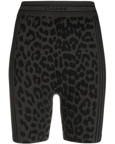 Ganni Leopard-print Bike Shorts - Black