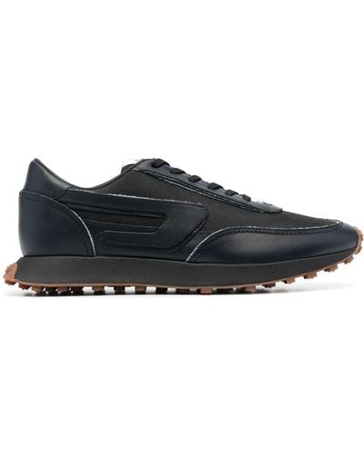 DIESEL Racer Denim-trim Leather Sneakers - Black