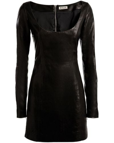 Bally Long-sleeve Leather Mini Dress - Black