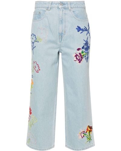 KENZO Jeans a gamba ampia con vita media Drawn Flowers - Blu