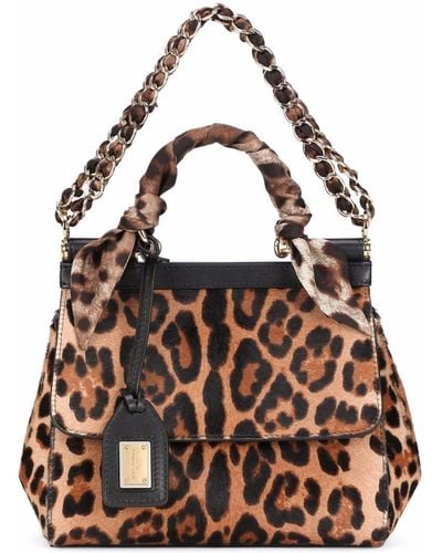 Dolce & Gabbana Medium Sicily Leopard-print Top-handle Bag - Brown
