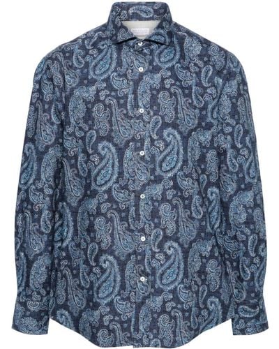 Brunello Cucinelli Paisley-print Cotton Shirt - Blue