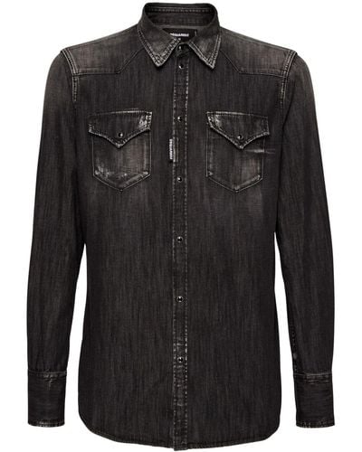DSquared² Long-sleeve Washed Denim Shirt - Black