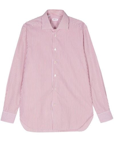 Kiton Gestreept Popeline Overhemd - Roze
