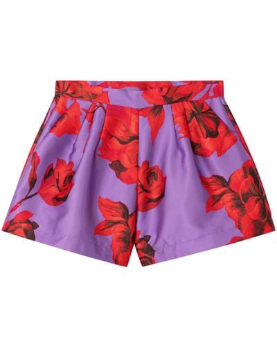 AZ FACTORY Hibiscus Floral-print Shorts - Red