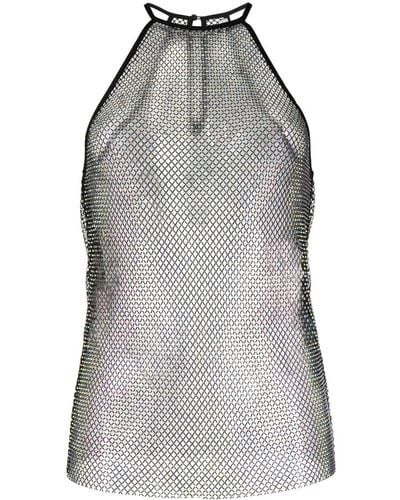 Patrizia Pepe Crystal-embellished Mesh Top - Gray
