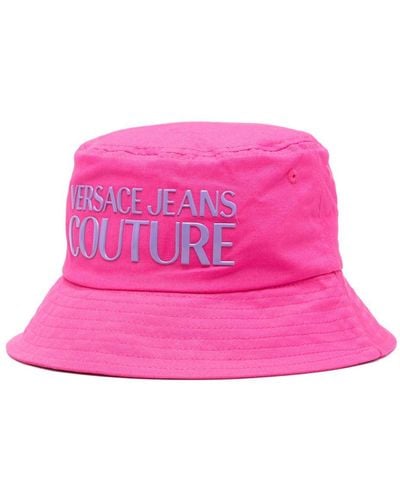 Versace Rubberised-logo Cotton Bucket Hat - Pink