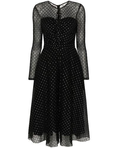 Nissa Glitter-dots Flared Midi Dress - Black