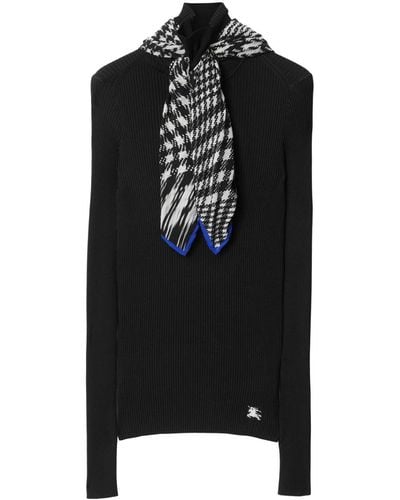 Burberry Scarf-detail Ribbed Sweater - Black