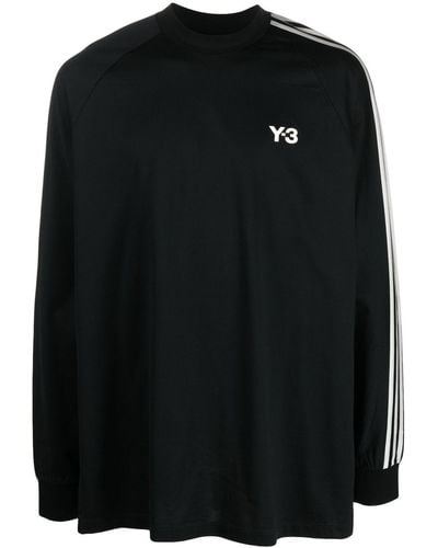 Y-3 Logo-print 3-stripes Sweatshirt - Black