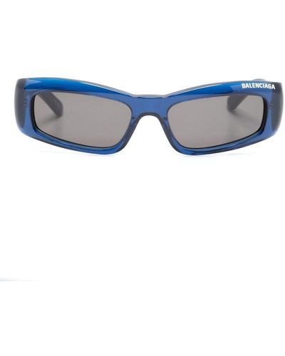 Balenciaga Logo-print Rectangle-frame Sunglasses - Blue