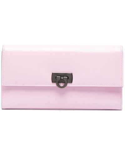 Ferragamo Gancini Flip-lock Leather Wallet - Pink