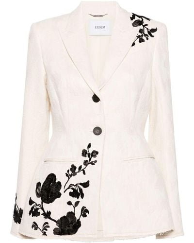 Erdem Floral-embroidery Single-breasted Blazer - Natural