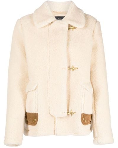 Fay Gold-tone Clasp Fastening Coat - Natural