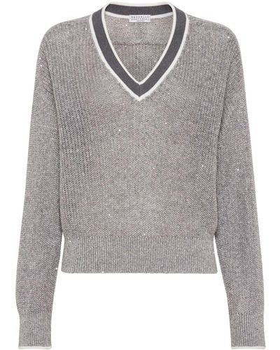 Brunello Cucinelli V-necked Sweater - Grey