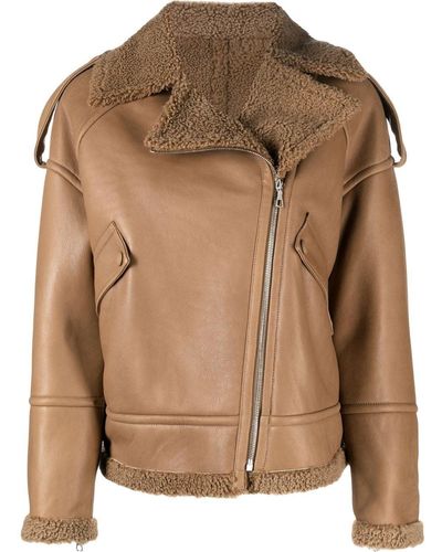 Yves Salomon Leather Zip-up Biker Jacket - Brown